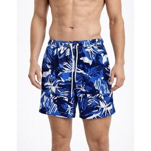 Calvin Klein Tropical Leaf Swim Shorts Blue White Size Small
